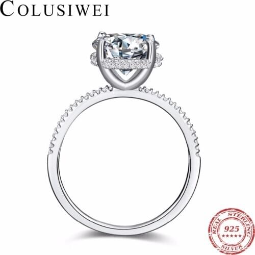 COLUSIWEI New Luxury 100% Solid 925 Sterling Silver Round Crown Zircon Fashion Ring For Women Wedding Rings Engagement Jewelry