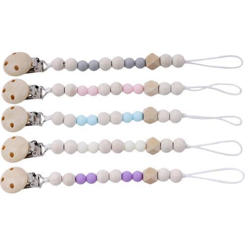 Baby Pacifier Clip Chain Wooden Holder Chupetas Soother Pacifier Clips Leash Strap Nipple Holder For Infant Feeding