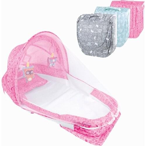 Baby folding Bed carry cot Kids Cradle night lights and music Crib Travel Bed For Children Infant Kids Cradle With mosquito net