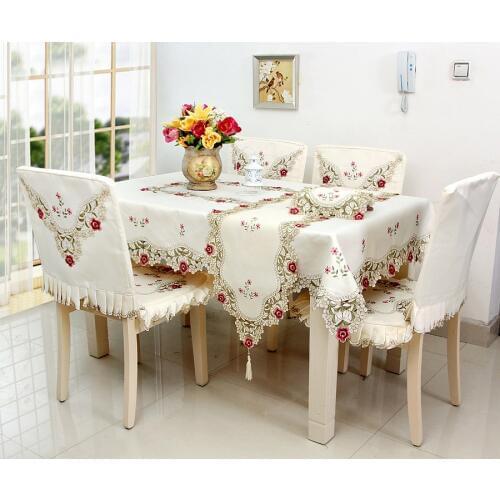 European Pastoral Embroidery Dustproof Tablecloth Hollow Floral Side Table Decoration Chair Cover Chair Mat For Home Or Hotel