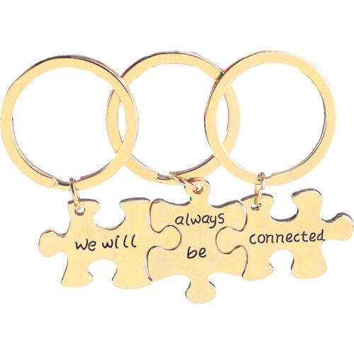 Fooderwerk Jewelry 3Pieces/Set Personalized Key Ring English Lettering We Will Always Be Connected Keychain For Men Women
