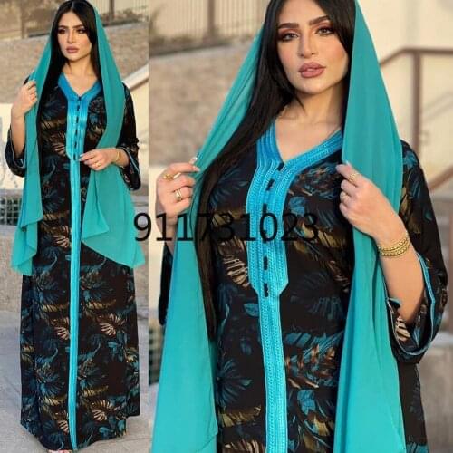 Jalabiya Long Sleeve Maxi Dress for Women Fall 2021 New Dubai Abaya Fashion Diamond Ribbon V Neck Muslim Arabic Robe