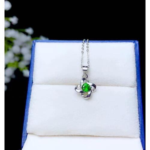 Classic new clear green diopside gemstone pendant for necklace women fine jewelry green color natural gem round 925 silver gift