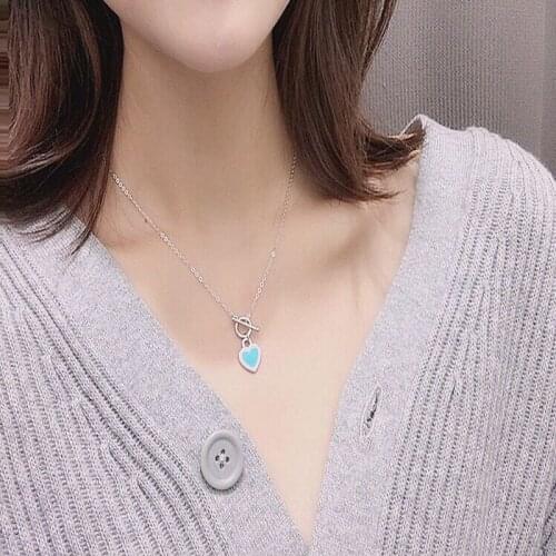Classic Charm Enamel Heart Lock Brand Pendant S925 Sterling Silver Necklace Original Female High Quality Brand Jewelry Logo Gift
