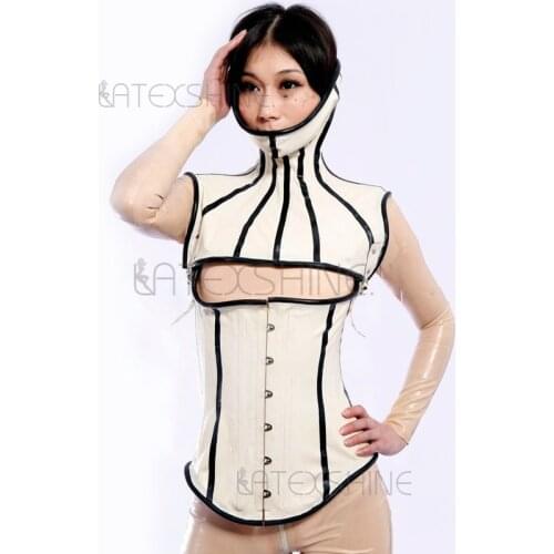 1mm Unisex Latex Corset Girdle Turned Edge Boned Neck Waist Trainer Bustiers