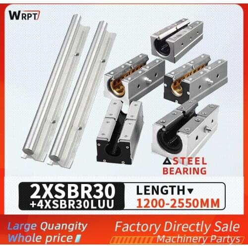 2PCS SBR30 guide rail bracket cylindrical linear sliding bearing slide rail 4PCS extended slider set length = 1200MM-2550MM