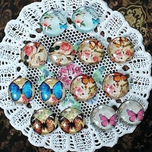 Min.mix order($9.9) 14pcs MIX 12mm Handmade Photo Round Glass Cabochon beads-Image Glass Cabochon-( Butterfly )-(HPGC-MIXSS-10)