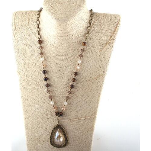 MOODPC Fashion Jewelry Natural Stone & Glass Crystal Long Chain Metal Drop Pendant Necklaces For Women Ethnic Necklace