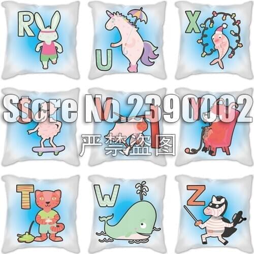 Cartoon Animals English Alphabet Cushion Cover Letters Pillowcase Livingroom Sofa Couch Bed Decorative Pillows Pillowcover