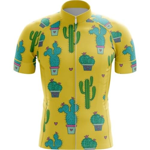 HIRBGOD 2021 Mens Cycling Jersey New Short Sleeves Yellow Cactus Pattern Maillot Ciclismo Quick Dry Bike Shirt Top,TYZ553-01