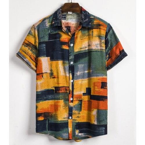 2021 Summer Vintage Shirt For Men Cardigan Short Sleeve Shirts Casual Hawaiian Flower Shirt Men Ethnic Shirt vintage clothes