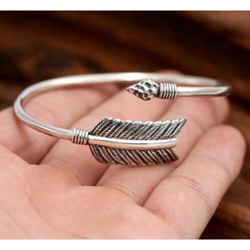 925 Sterling Silver men women Arrow bracelet bangle cuff Jewelry gift A3006