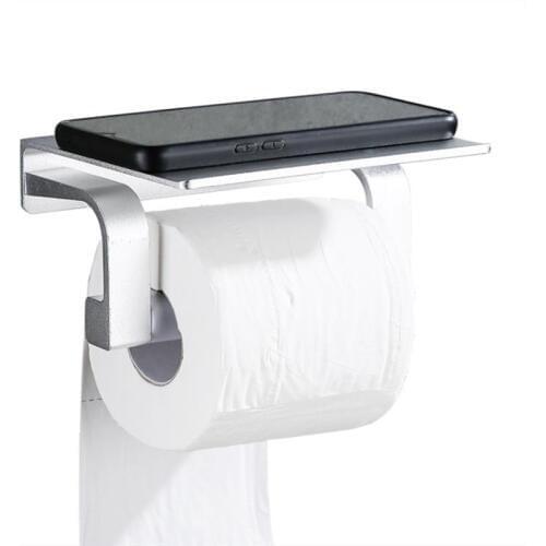 Wall Mount Toilet Paper Holder Aluminum Tissue Paper Holder Toilet Roll Dispenser With Phone Storage Shelf for Bathroom