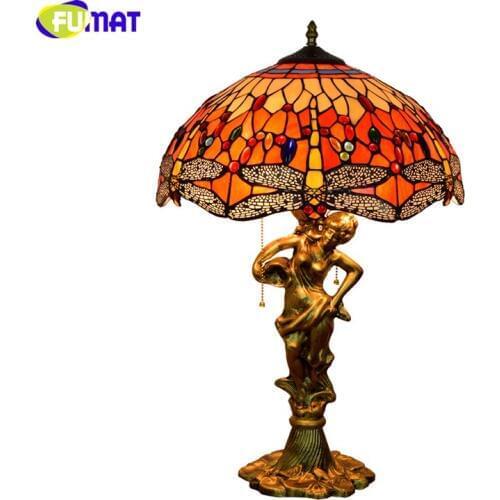 FUMAT Tiffany Dragonfly Shade Table Lamps Home decor Creative Art Stained glass Table Lights for Living Room LED Table Lamp
