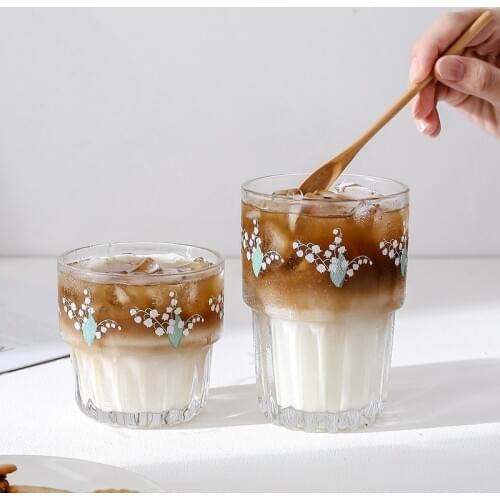 New Flower Glassware Coffee Tea Cups Glassware Milk Beer Soup And Insulated Wine Cups Fresh Girl Heart Milk Tea Cup