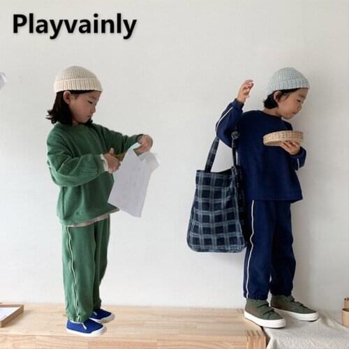 2021 Spring New Boys Girls Outfits Stripe Long Sleeves Cotton 2pcs Sport Sets Baby Clothes E4104