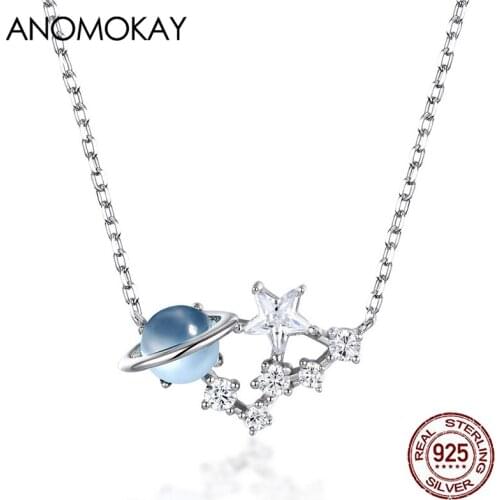 Lake Blue Mysterious Star Ball Topaz 925 Silver Necklace for Women Gift Trendy Sterling Silver Sweate Chain Link Necklaces