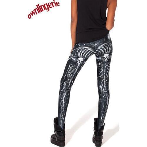 Drop ship High quality leggings women 2013 fashion Mechanical Bones Black Leggings digital print skull leggings
