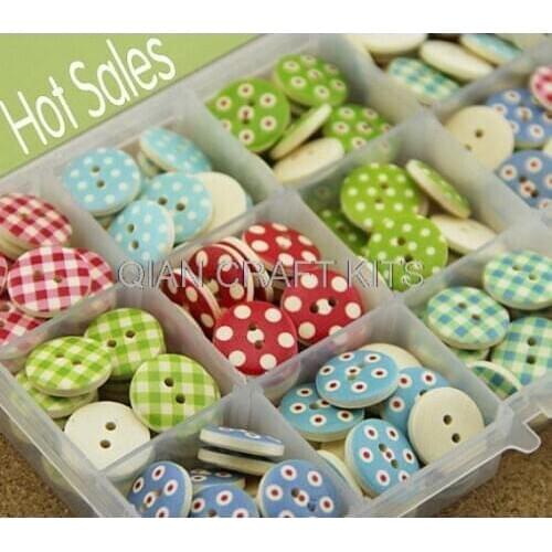 500pcs Mixed Multicolor 15mm polka dot small polka dot rustic plaid handmade diy accessories small wooden buttons D25