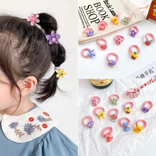 10 Pcs/Set Baby Girls Cute Cartoon Flower Crown Scrunchies Rubber Bands Children Soft Elastic Hair Bands Kids Hair Accessories