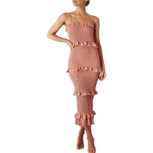 Sexy Dress Spaghetti Straps Ruffles High Stretchy Backless Low Cut Off Shoulder Dress for Club Party dresses Womens Clothing