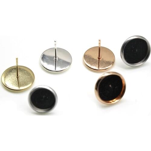 Rose Gold Silver Plated Stainless Steel Stud Earrings Blanks Setting Base Fit 6 8 10 12 16 20mm Glass Cabochons,Earring Bezel