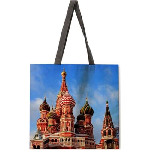 Folding shopping bag landscape architectural printing bag lady shoulder bag female leisure handbag outdoor beach bag female tote