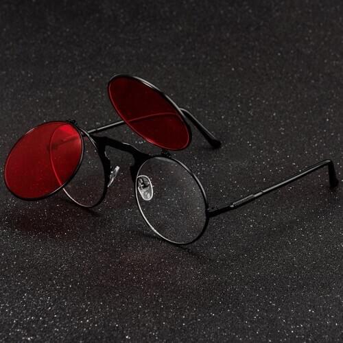 Vintage Round Steampunk Sunglasses Men Women Fashion Brand Designer Sun Glasses Male Female Flip Punk Circle Oculos De Sol