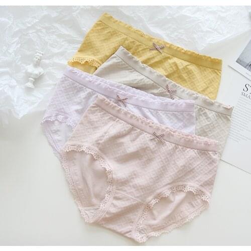 40-70kg Fresh candy color falbala Seamless Panties women Beautiful Mid-Rise maid girl underwear Panties women N11920E