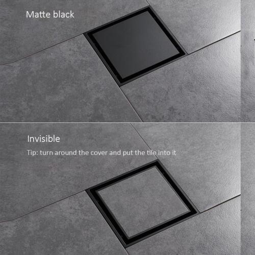 Vidric matte black square invisible bathroom floor drain waste grate 10x10cm shower drain black floor drain tile insert drain F