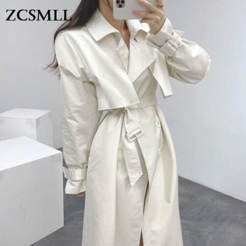 ZCSMLL Korean chic autumn French temperament lapel double-breasted lace-up waist puff sleeve mid-length windbreaker jacket women