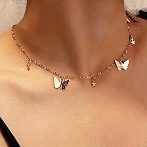 2020 Boho Gold Chain Butterfly Pendant Choker Necklace Women Statement Collares Bohemian Beach Jewelry Gift Collier Cheap