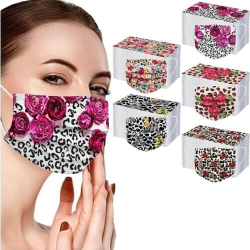 100pc Adult Face Shield Mouth Cover Skin Care Disposable Facemask Flower print 3Ply Ear Loop Faceshield mascarillas desechables