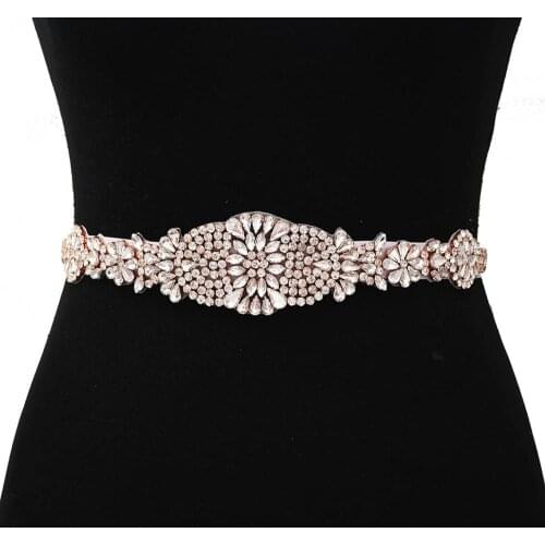 100% Handmade Rose Gold Rhinestone Bridal Belt Evening Prom Dresses Belts Sparkle Beads Bridal Belt Crystal Wedding Sash Belt