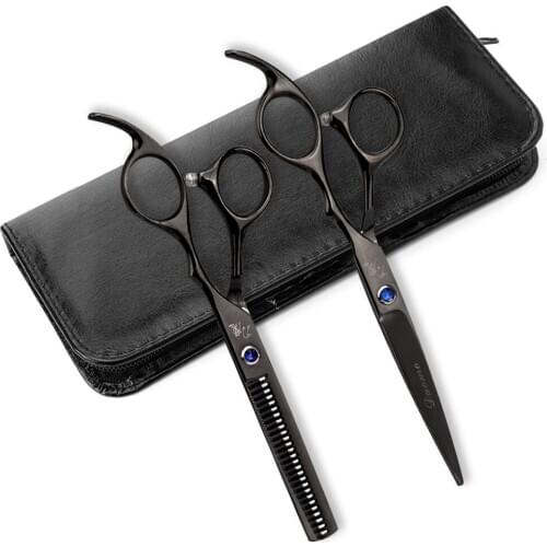 2pcs/set Professional 6 Inch Hair Cutting Scissor Leather Bag Stainless Steel Barber Salon Thinning Tools for Hairdressing