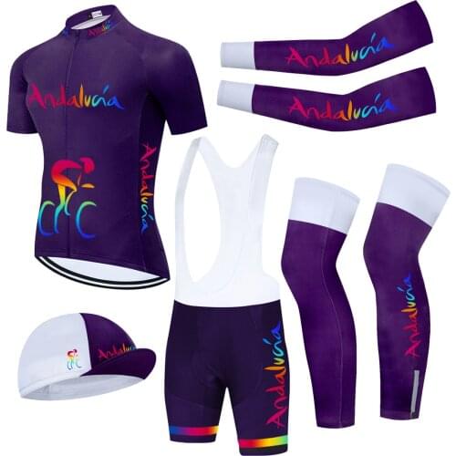 2021 Full 5pcs Andalucia Cycling Sets Bike Jersey Breathable Men Ropa Ciclismo Cycling Jersey Bib Bike Shorts Sleeve Warmers