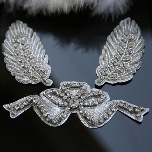 3pcs Embroidered parches bordados para ropa flores designer patches for jeans ,sew on crystal patches for clothes