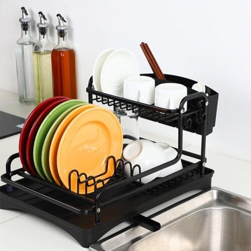 4 in 1 Aluminum Alloy Kitchen Dish Drying Rack Sink Drainer Plates Bowls Organizer Accessories Cutlery Wine Glass Storage Shelf