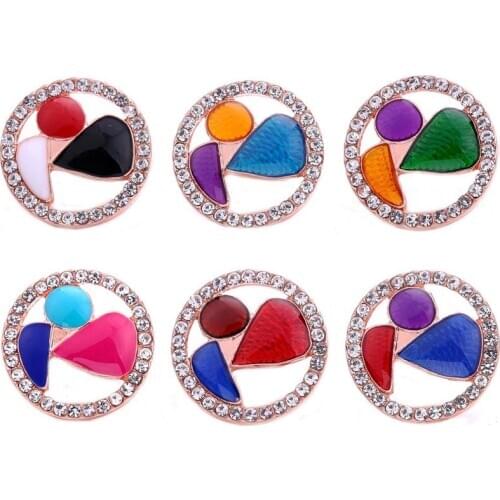 5pcs/lot Rose Gold 18mm Snap Jewelry Oil Painting Rhinestone 18mm Metal Snap Buttons Fit Snaps Bracelet Necklace Interchangeable