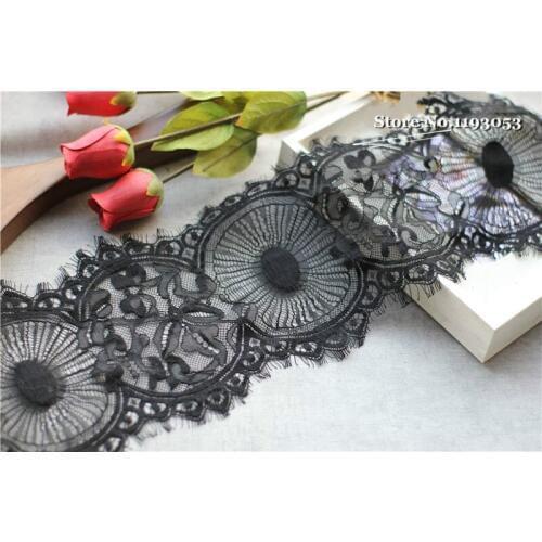 6M/Lot Europe Exquisite Eyelash Lace Trim DIY Lace Fabric Wedding Dress Curtain Clothes Decorated White Black 16CM Wide