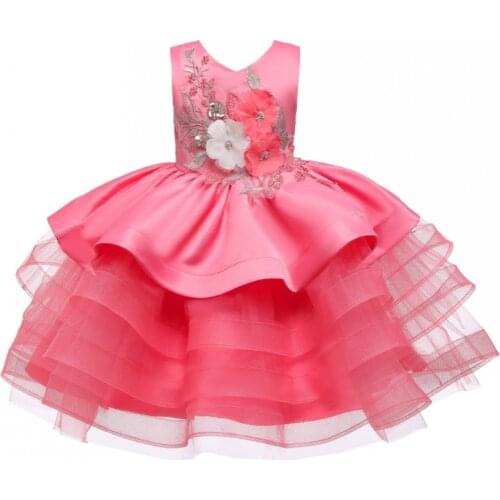 Retail Kids Girl Summer Dresses For 12M-8 Year Girls 3D flowers tiers Dresses Children Girl Christmas Wedding Dress L5050
