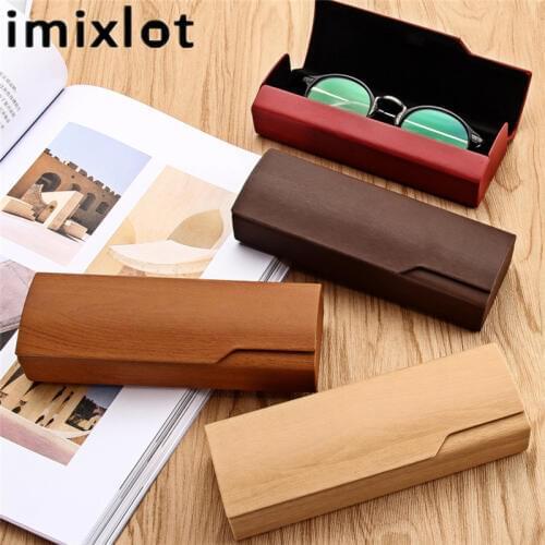 Imixlot Retro Elegant Imitation Wood Glasses Box Protective Case Women Men Portable Spectacles Reading Handmade Box