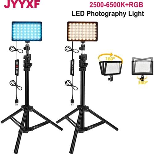 JYYXF RGB LED Photography Video Light 10W Panel Fill Light Lamp 2500-6500K RGB Color with Arm Stand for Live Stream 2pcs/set