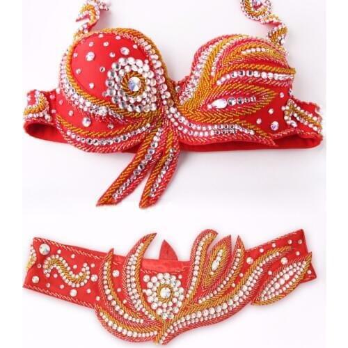 2 pieces Suit Stage Performance Luxury Belly Dancing Egyptian Costumes Oriental Style Rhinestone Belly Dance Bra Belt