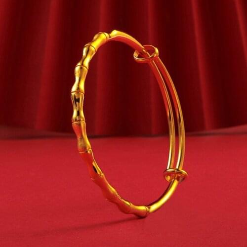 Ethnic Style Frosted Jewelry Yellow Gold Filled Womens Bamboo Push-pull Bangle