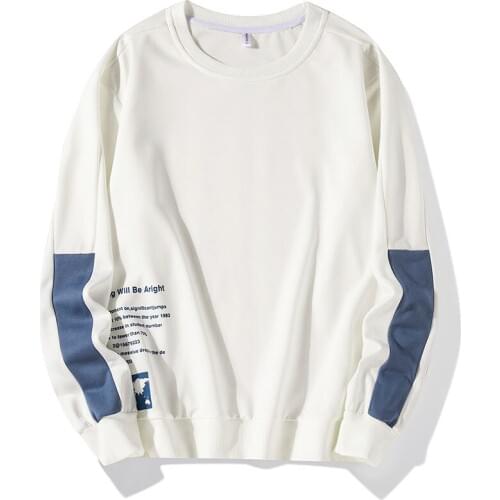 BROWON Fashion Men Clothing Autumn New Casual Long Sleeve Patchwork Letter Print Hooded Loose O-Neck Hip Hop Sports Sweatshirt