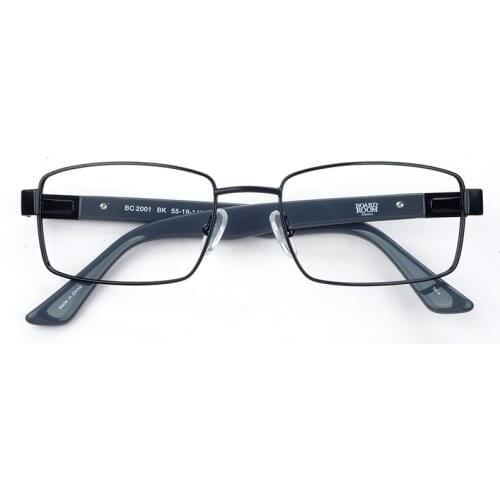 Men classic metal prescription glasses frames gunmetal grey spring hinge clear demo lens