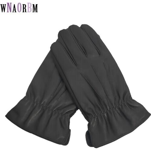 Mens leather and sheepskin gloves + waterproof cloth soft plush warm fabric autumn and winter is soft and light