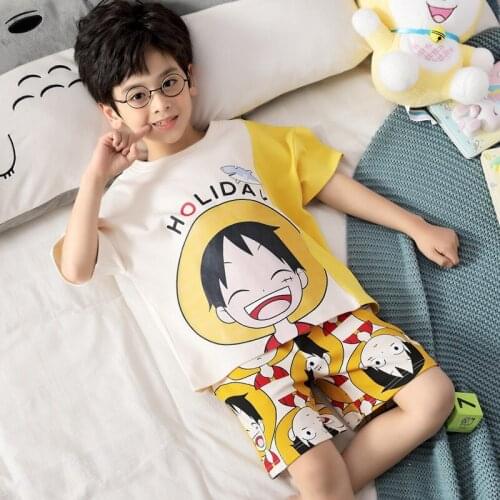 Boys Pajamas Children Nightwear Home Clothing Kids Sleepwear for Girls Clothes Summer Teens Pijamas Tops+Pants 2pcs for Teenager