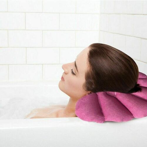 Bath Pillow With Suction Cups Inflatable Terry Cloth Fan-shaped Neck Support Pillow Soft Spa Neck Bathtub Cushion Random Color